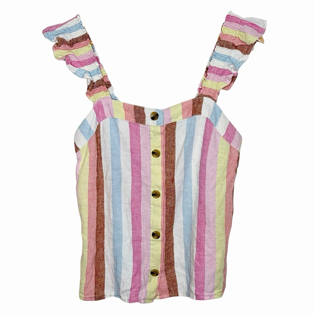 J Crew Striped Linen Sleeveless Top Womens Small Preppy Colorful Beach Coastal